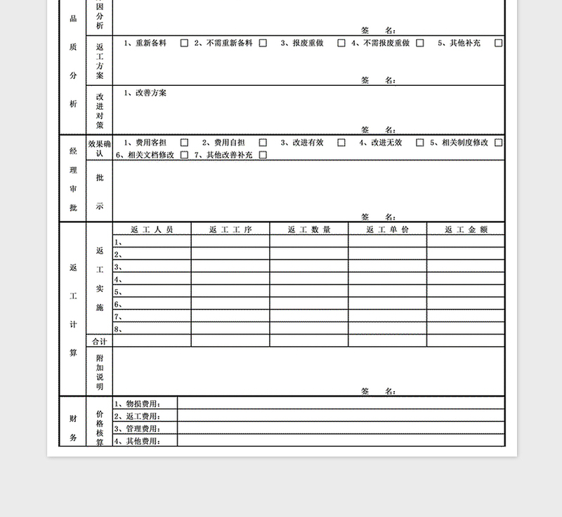 2025年返工报告流转单