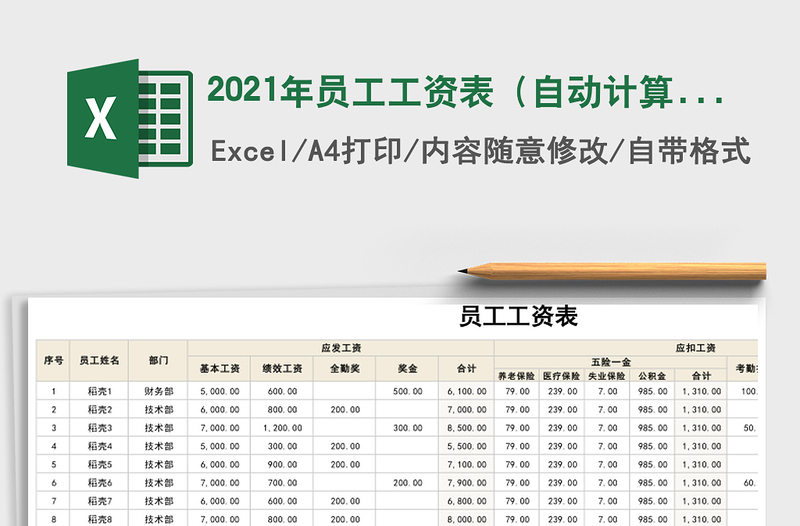 2025年员工工资表（自动计算）