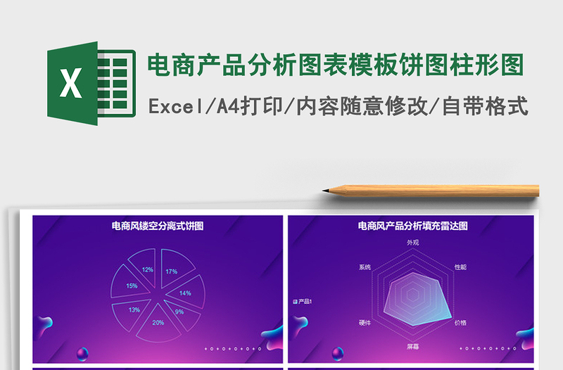 2025年电商产品分析图表模板饼图柱形图