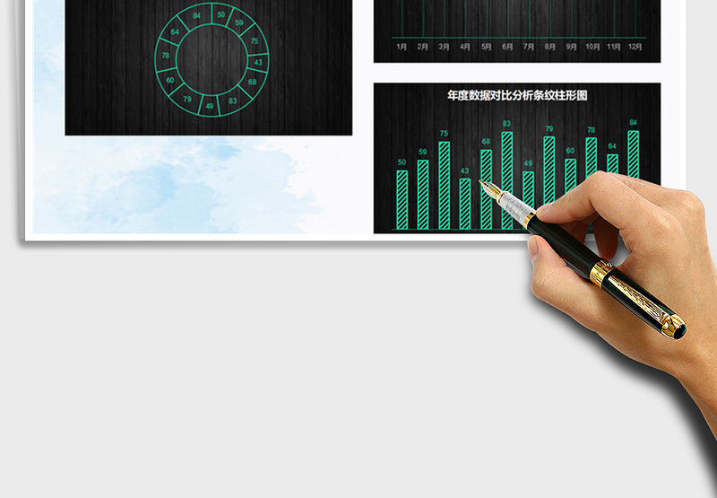 2025年绿色图表模板折线图柱形图圆环图