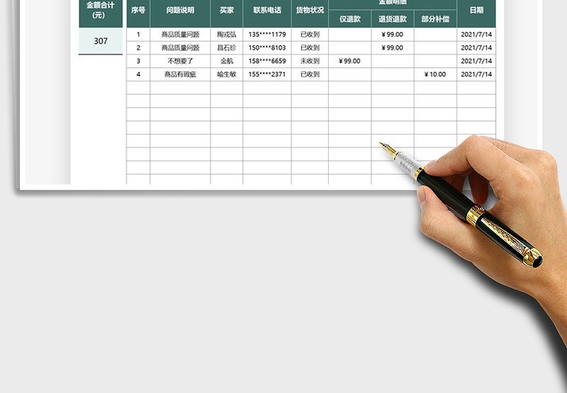 2025售后问题处理统计表免费下载