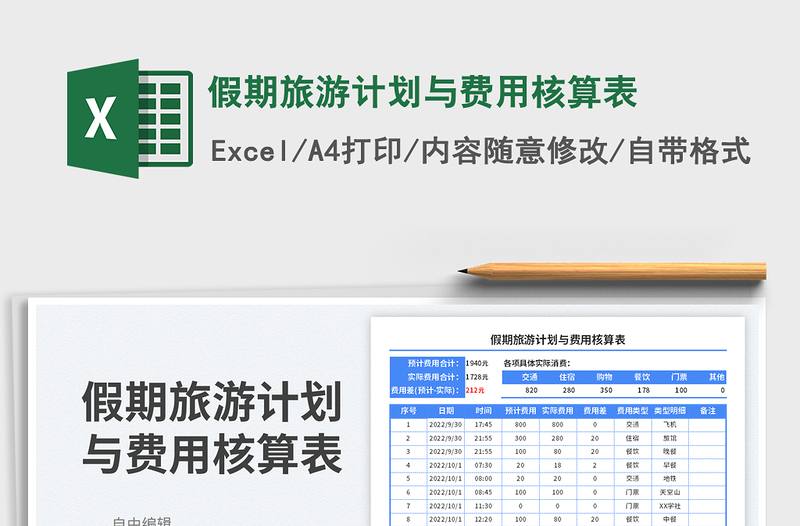 2025假期旅游计划与费用核算表