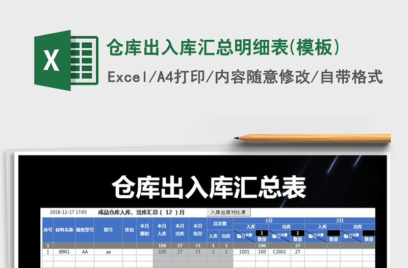 2025年仓库出入库汇总明细表(模板)