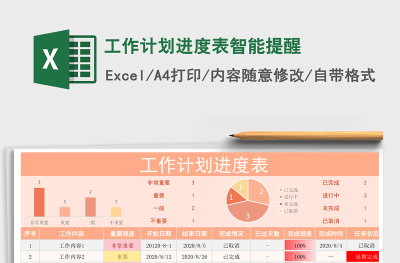 工作计划进度表智能提醒