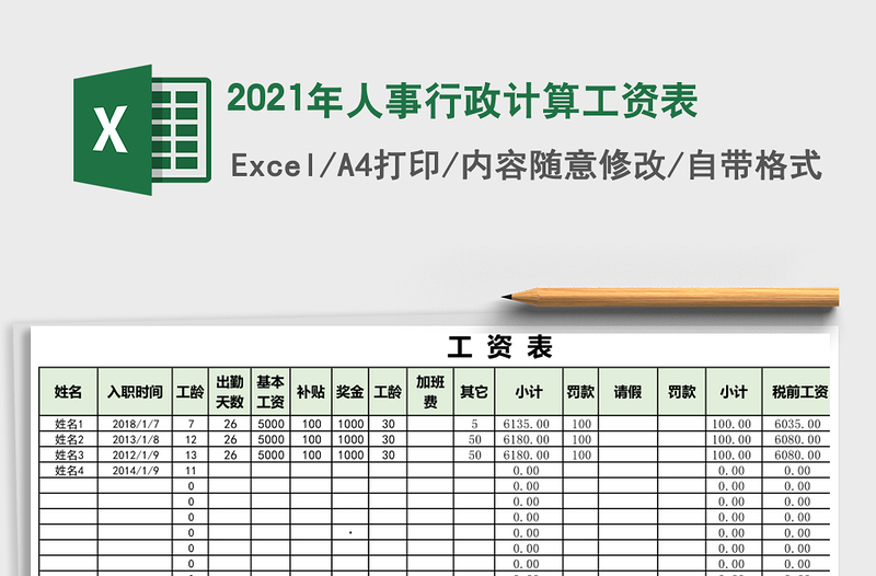 2025年人事行政计算工资表