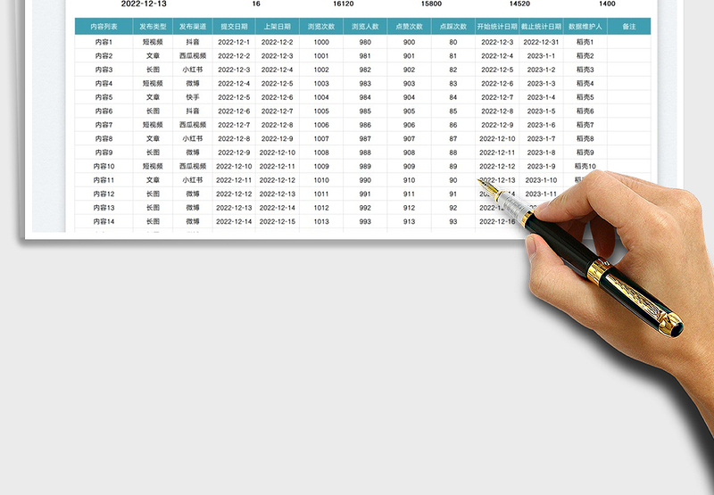 2025自媒体内容数据统计表免费下载