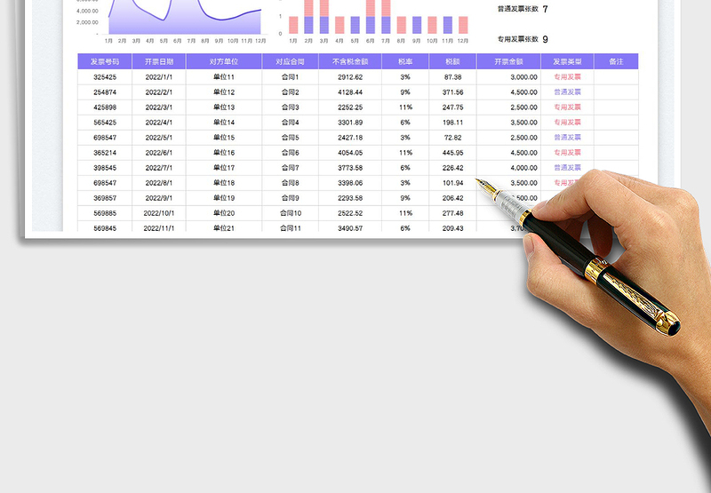 2025发票开票登记表-月度统计表免费下载