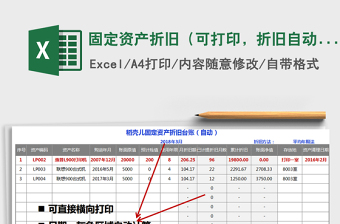 2024年固定资产折旧（可打印，折旧自动计算，不同颜色标记）