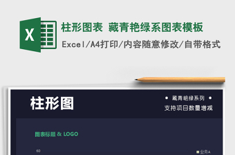 2025年柱形图表 藏青艳绿系图表模板