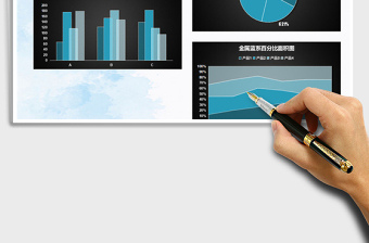 2025年商务金属蓝色系图表模板报表饼图