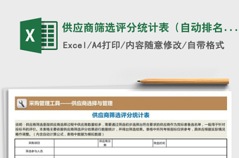 2025年供应商筛选评分统计表（自动排名）