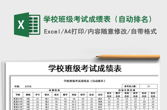 2025年学校班级考试成绩表（自动排名）