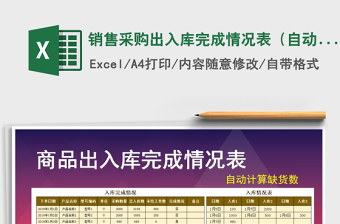 2025年销售采购出入库完成情况表（自动计算缺货数量）