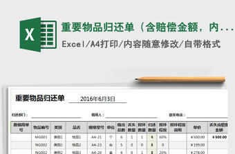 2025年重要物品归还单（含赔偿金额，内部）免费下载