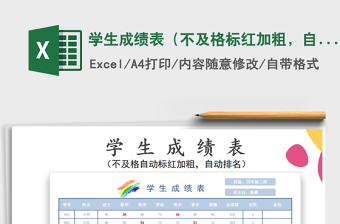 2025年学生成绩表（不及格标红加粗，自动排名）