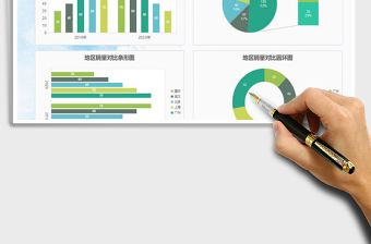 2025年彩色对比分析柱形图圆环图表模板