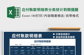 2025应付账款明细表分类统计到期提醒免费下载