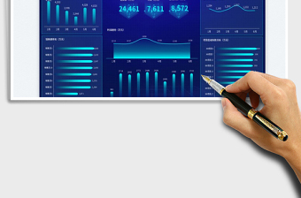 2025蓝色科技风销售业绩数据大屏模板免费下载