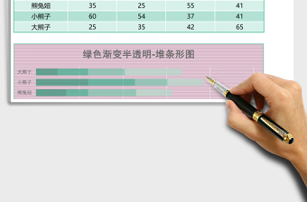 绿色渐变透明堆积条形图excel模板