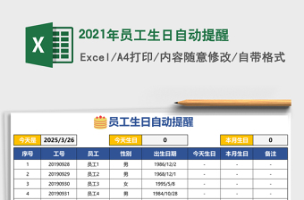 2025年员工生日自动提醒