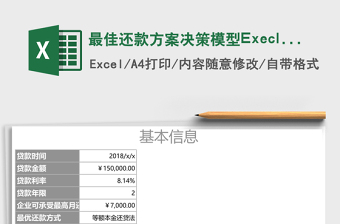 最佳还款方案决策模型Execl表格