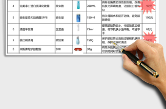 化妆产品目录实例拓展excel模板