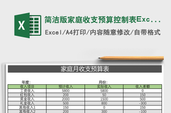 简洁版家庭收支预算控制表excel表格下载