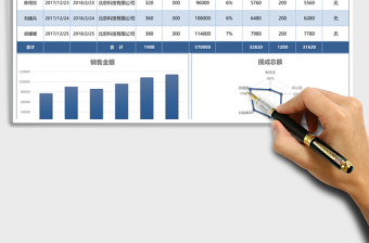 2025蓝色简约销售提成表excel模板