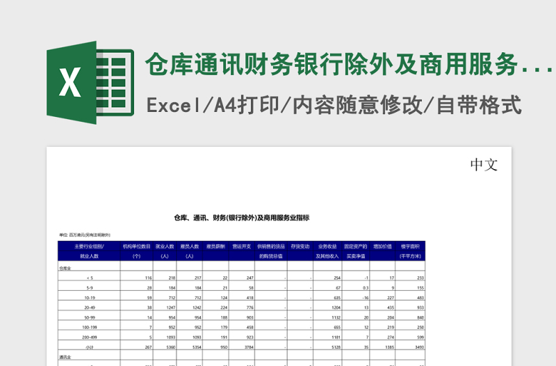 2025仓库通讯财务银行除外及商用服务业指标excel模板