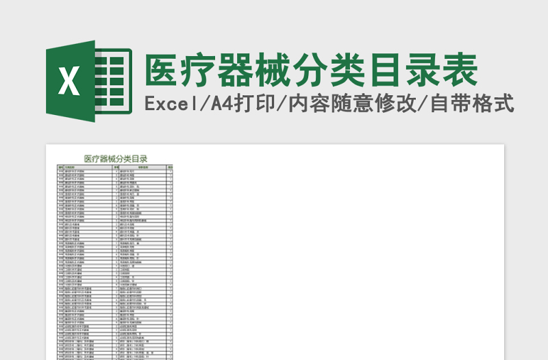 医疗器械分类目录表excel模板