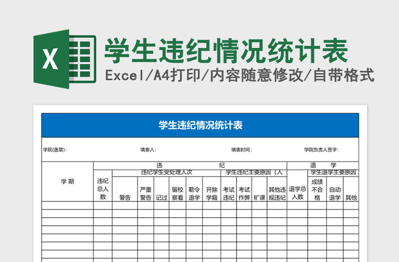 2025学生违纪情况统计表Excel表格