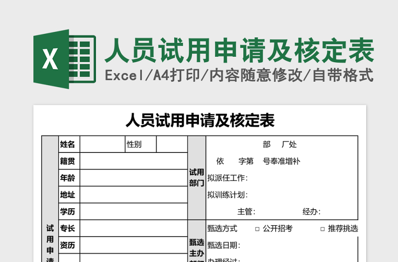 2025人员试用申请及核定表excel模板