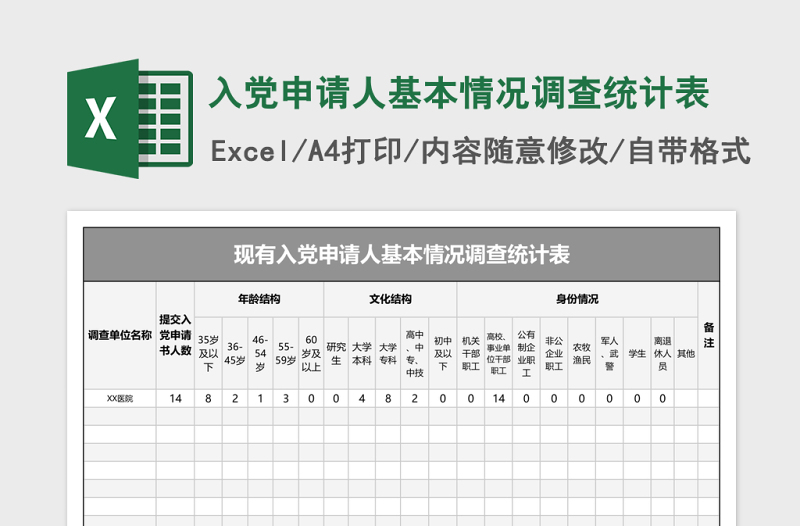 2025入党申请人基本情况调查统计表 Excel表格