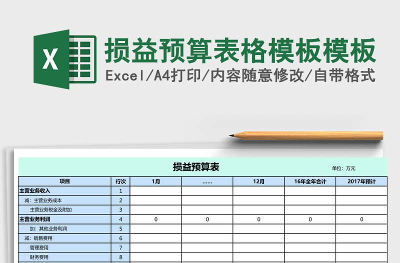 2025损益预算表格模板excel表格模板