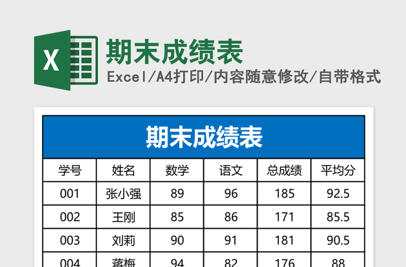 2025期末成绩表Excel表格