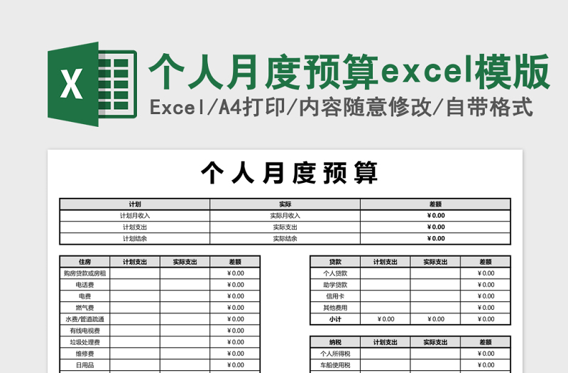 2025个人月度预算excel模版