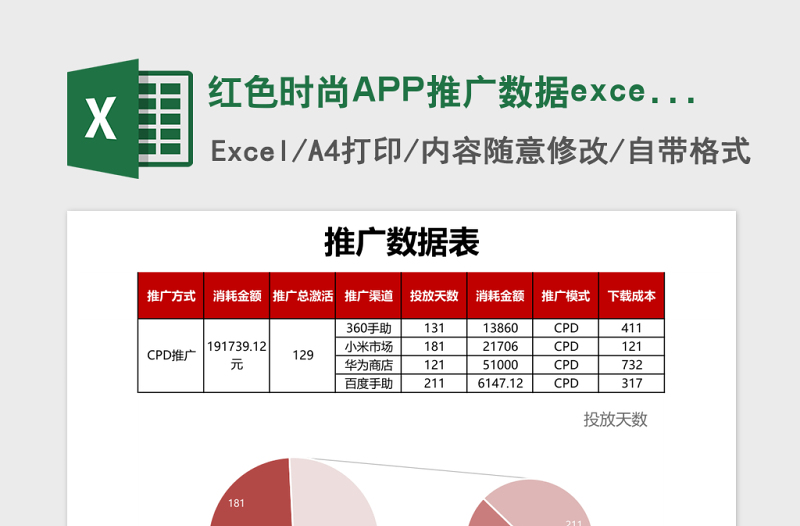 红色时尚APP推广数据excel表模板