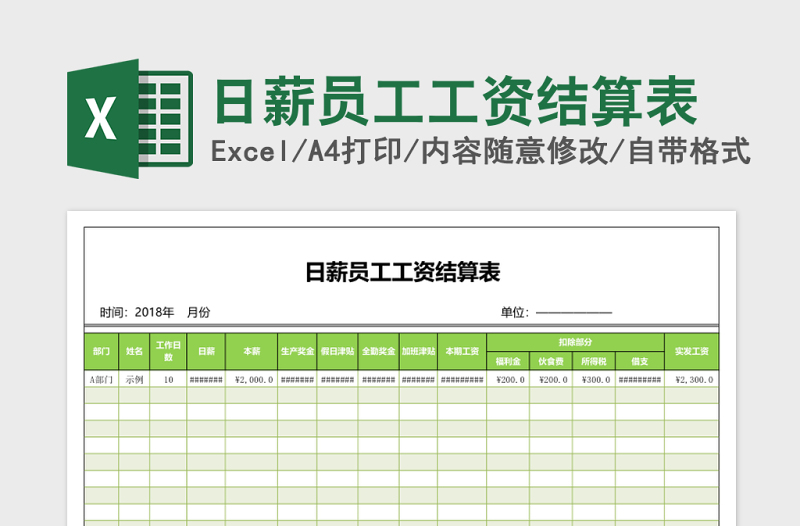 2025日薪员工工资结算表Excel模板