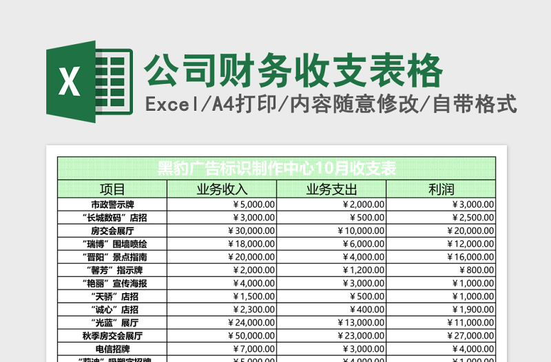 公司财务收支表格