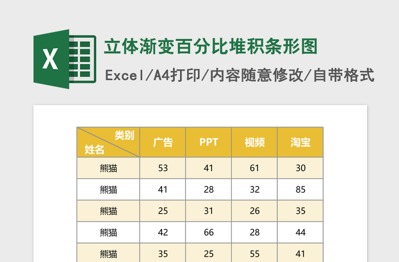 2025立体渐变百分比堆积条形图excel模板