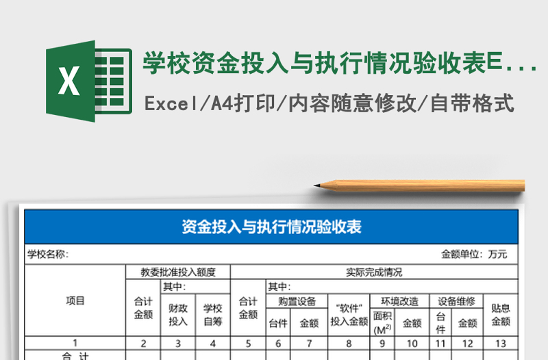 2025学校资金投入与执行情况验收表Excel表格