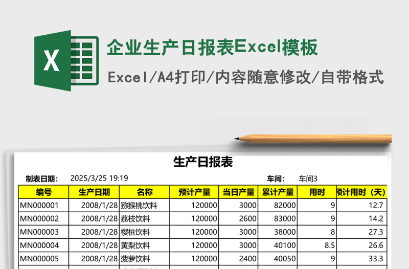 2025企业生产日报表Excel模板