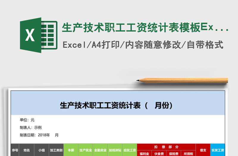 2025生产技术职工工资统计表模板Excel模板