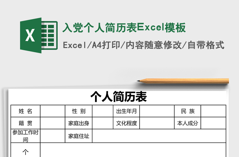 入党个人简历表excel表格下载