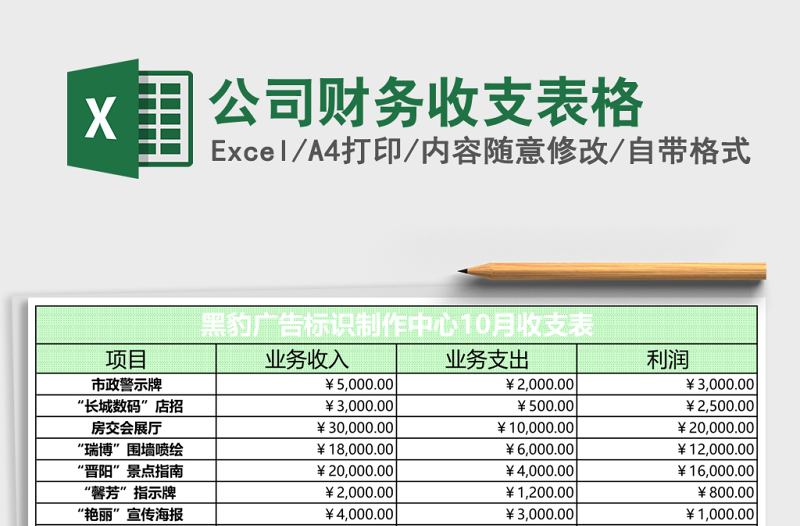 公司财务收支表格