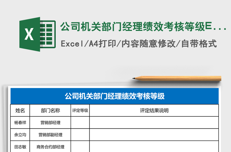 2025公司机关部门经理绩效考核等级Excel模板