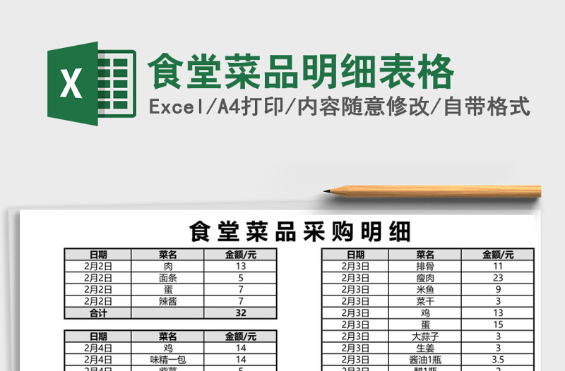 2025食堂菜品明细表格