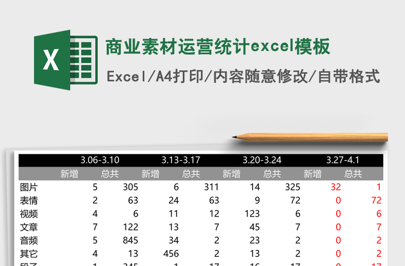 商业素材运营统计excel表格下载