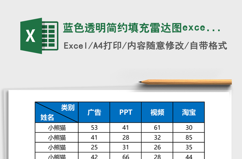 蓝色透明简约填充雷达图excel表格下载
