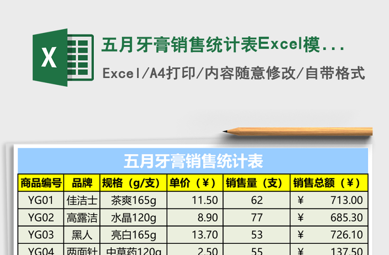 2025五月牙膏销售统计表Excel模板